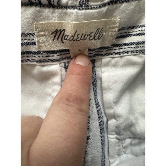 Madewell Women's 4 Linen-Cotton Paperbag Pants Dark Baltic Stripe - Picture 9 of 11